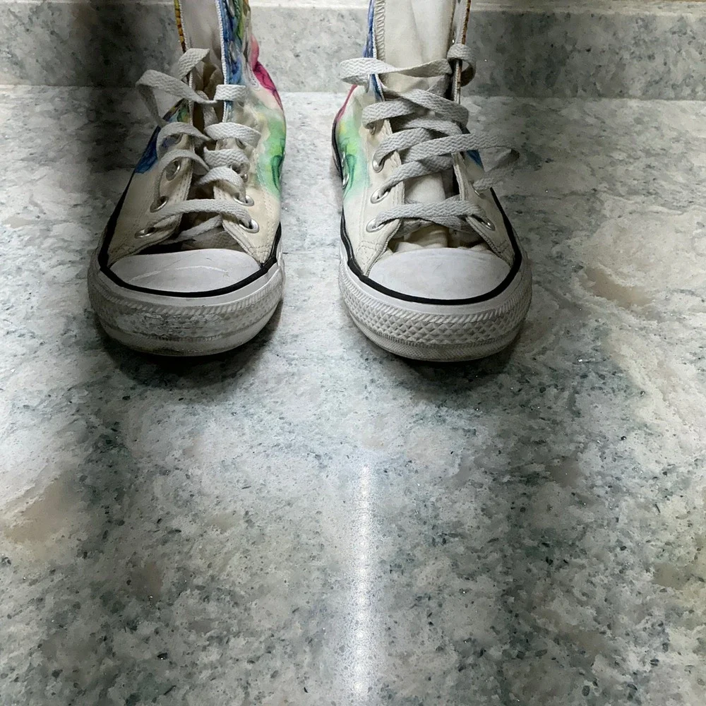 Converse High Top Chuck Taylor All Star W8 M6 Multi Skull Rose Watercolor Shoes